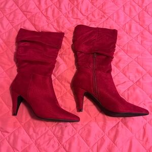 Red Faux Suede Slouch Women’s Boots Size 9 3 inch heel